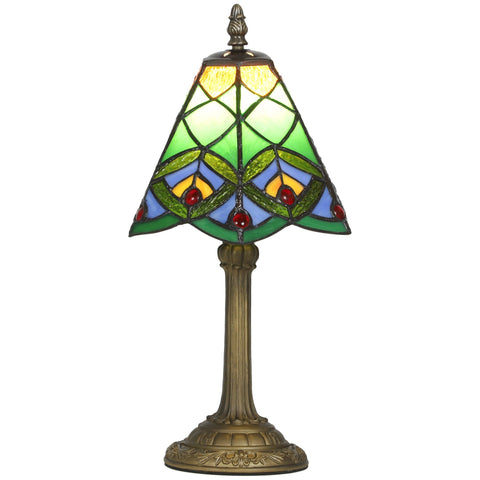 HOMCOM tiffany style table lamp with green blue yellow stained glass shade and ornate bronze base bedside lamp