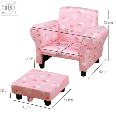 Pink toddler chair with wood frame and cute cloud upholstery in soft fabric for bedroom or playroom use
