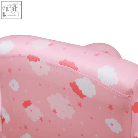 Pink cute cloud upholstery toddler chair with wood frame soft padded seat and star pattern for bedroom or playroom
