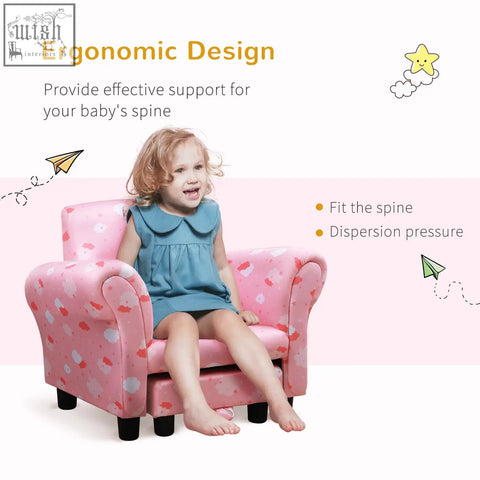 Pink homcom toddler chair with cute cloud upholstery wood frame polka-dot pattern and anti-slip black legs