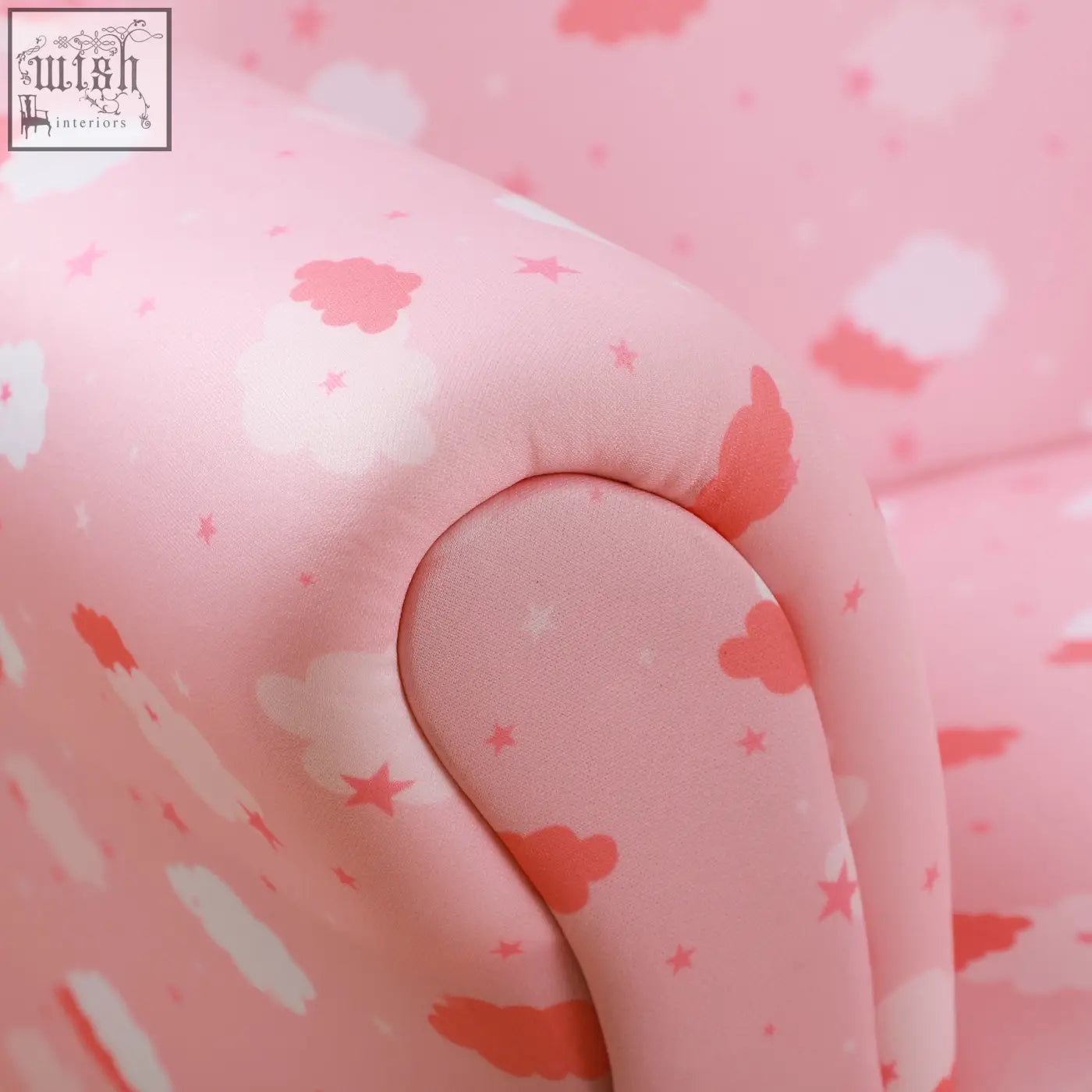 Pink cloud and star patterned cute cloud upholstery on homcom toddler chair with wood frame and padded contours