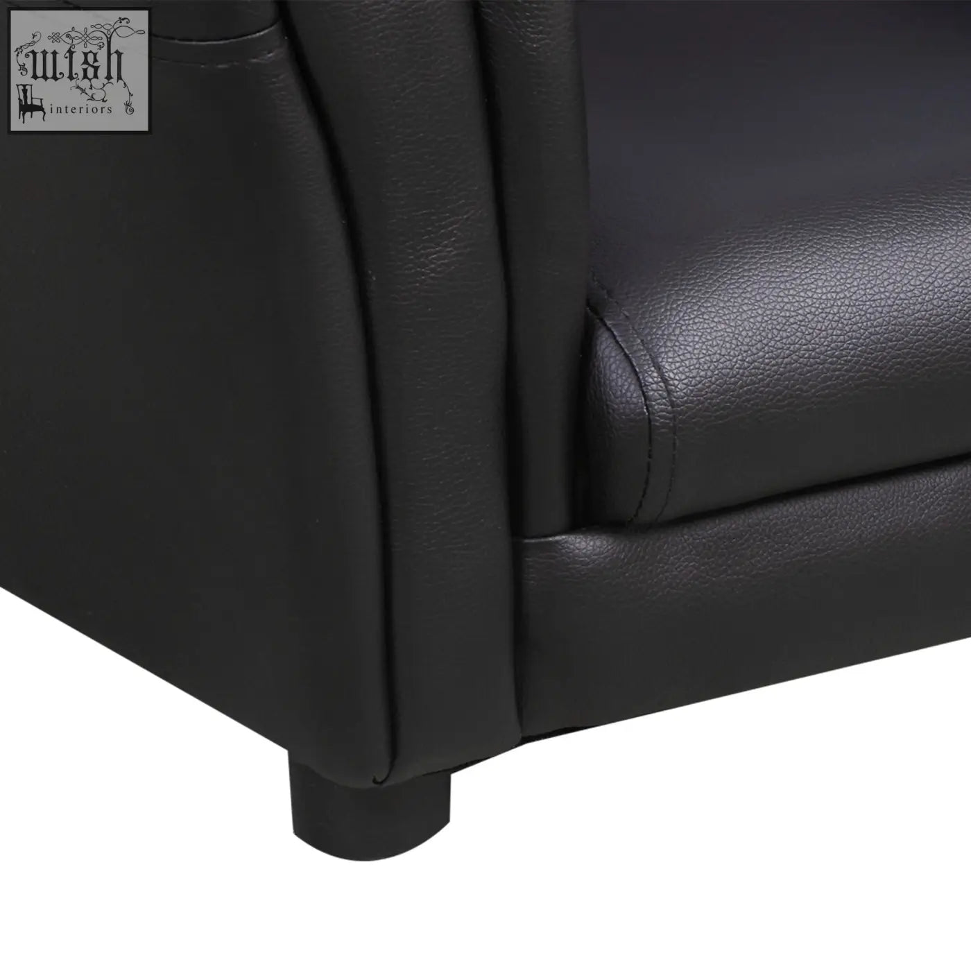 Black faux leather kids sofa with stitched seams and padded textured surface for extra comfort from HOMCOM