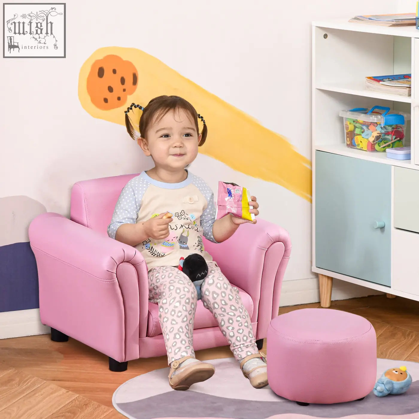 Pink homcom kids sofa set with rounded arms and black feet offering extra comfort for toddlers and kids