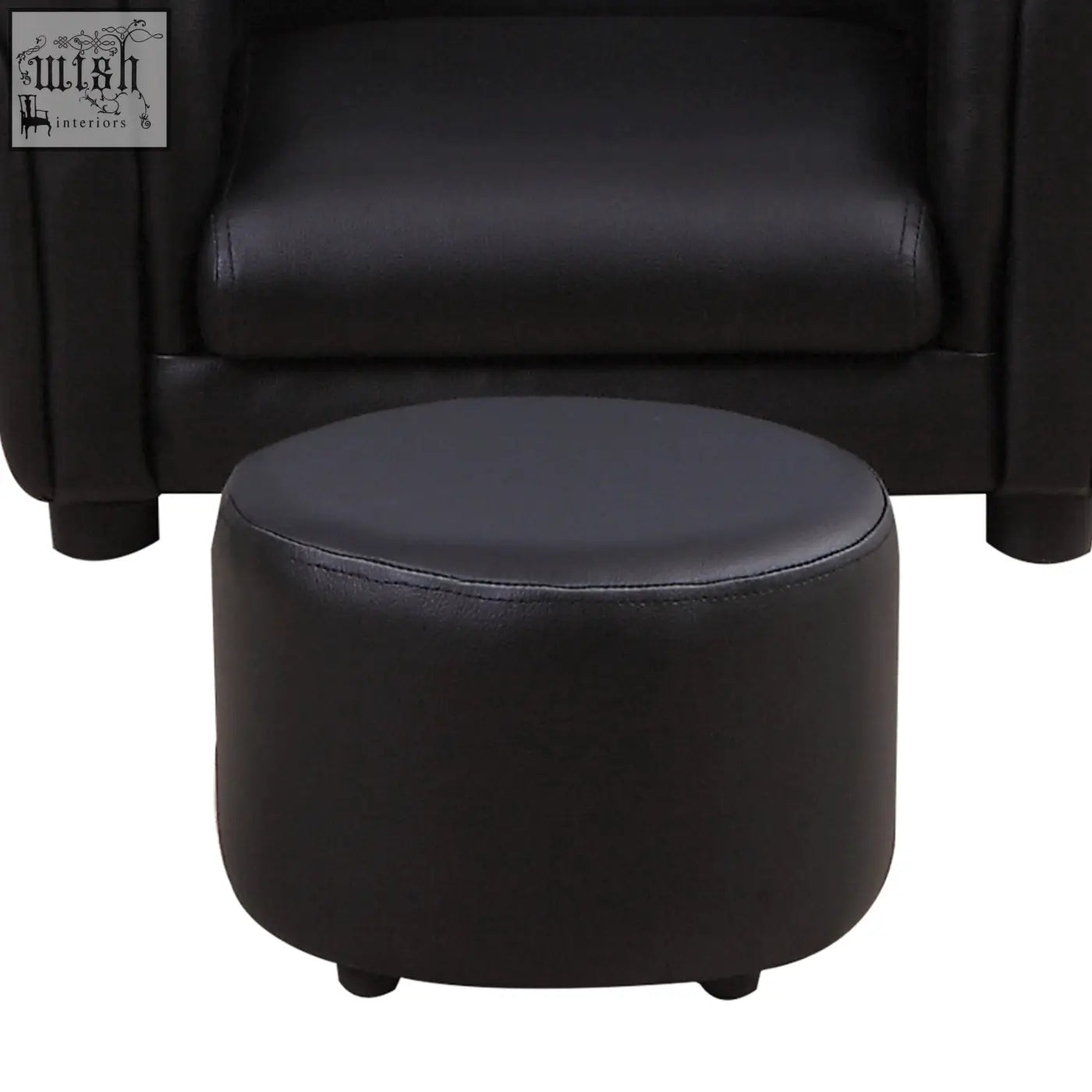 Black faux leather kids sofa stool with smooth padded top and caster wheels for extra comfort in toddler chair set
