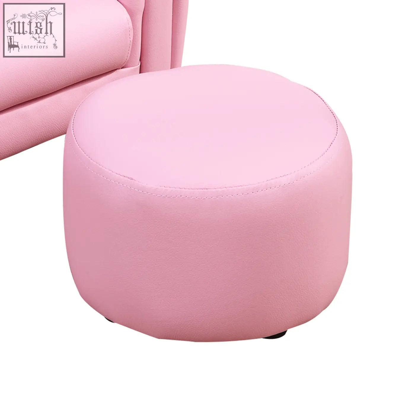 Pink round ottoman kids sofa set with smooth faux leather and subtle stitching for extra comfort and style