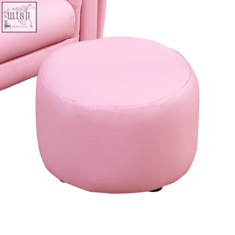 Pink round ottoman kids sofa set with smooth faux leather and subtle stitching for extra comfort and style