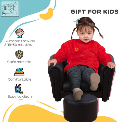 Black faux leather kids sofa set with matching ottoman by HOMCOM for extra comfort and style in toddler rooms