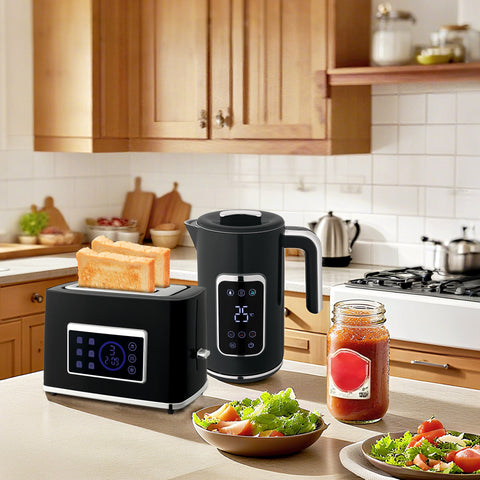 Black homcom two-slice toaster with six browning levels and illuminated control buttons for perfect toast every time