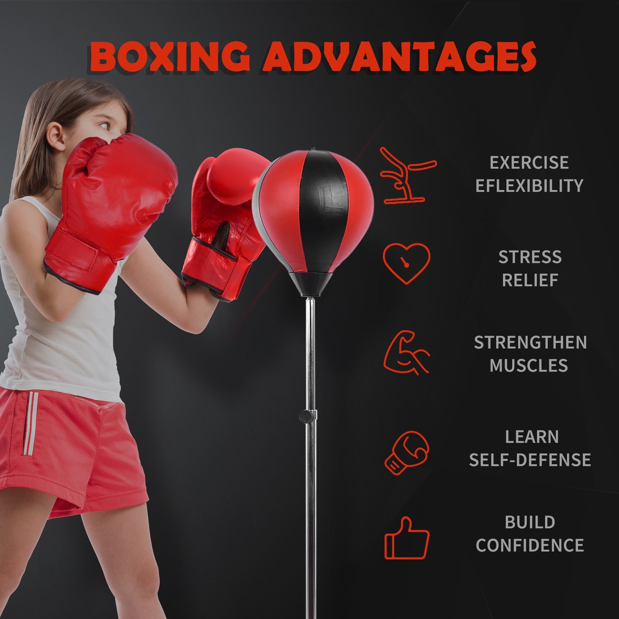 HOMCOM Training Boxing Punch Ball Set 125-145H x Φ43cm with Gloves Air Pump, 4-Position Adjustable Height Freestanding Boxing Speed Ball for Teenagers Exercise Training