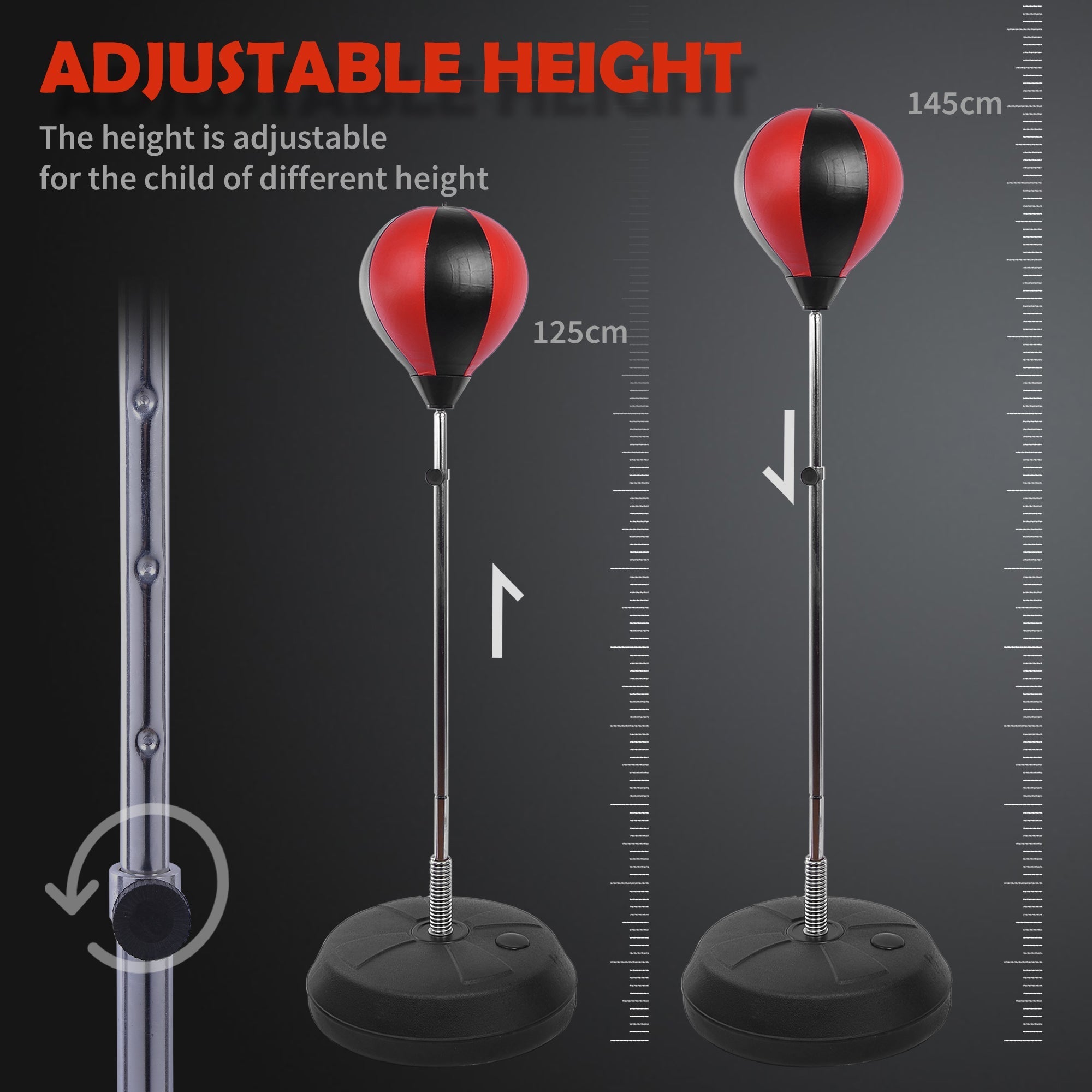 HOMCOM Training Boxing Punch Ball Set 125-145H x Φ43cm with Gloves Air Pump, 4-Position Adjustable Height Freestanding Boxing Speed Ball for Teenagers Exercise Training
