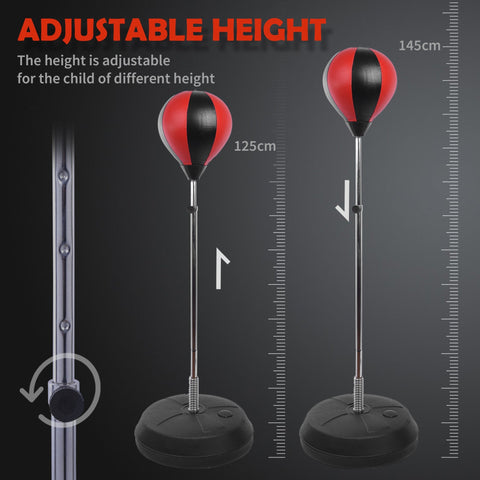 HOMCOM Training Boxing Punch Ball Set 125-145H x Φ43cm with Gloves Air Pump, 4-Position Adjustable Height Freestanding Boxing Speed Ball for Teenagers Exercise Training