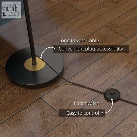 Black homcom tree floor lamp with gold accent ring and foot switch made of powder coated metal for living room use