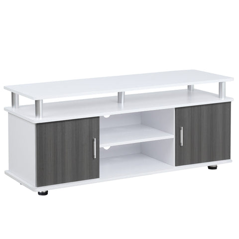 Modern white and gray wood-grain tv stand with silver metal legs perfect for organizing entertainment equipment