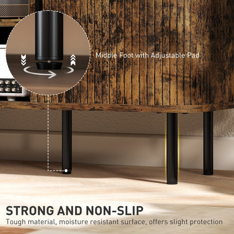 Black cylindrical table leg with adjustable non slip pad on homcom rustic brown tv stand cabinet for living room storage space