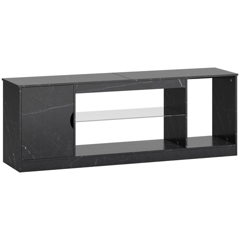 Black marble pattern homcom tv stand with particle board, glass shelf, and open storage for up to 55 inch TVs