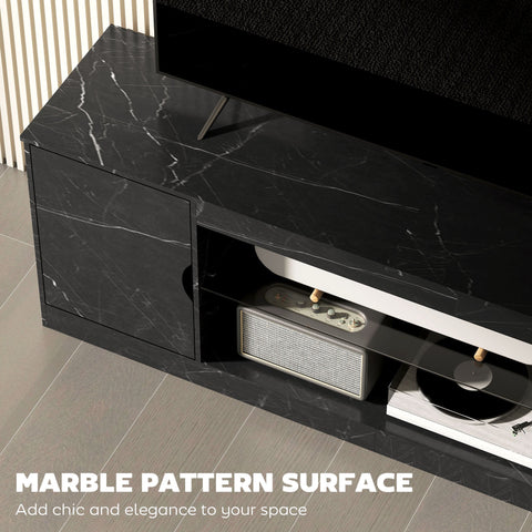 Black marble pattern homcom tv stand with particle board construction glass shelf and storage for up to 55 inch tvs