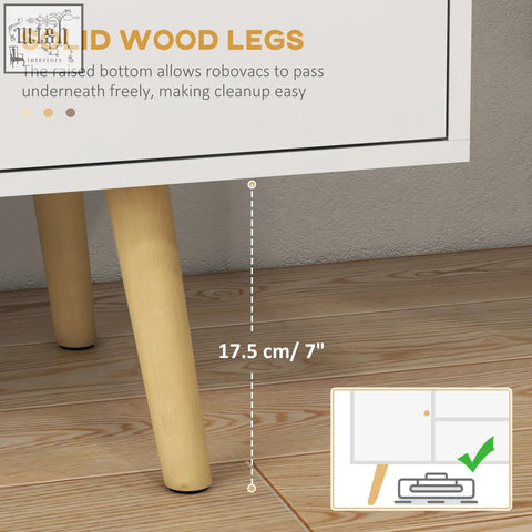 Light-colored wood legs 17.5 cm support a white homcom tv stand cabinet with large storage space for living room