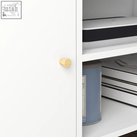 Minimalist white homcom tv stand cabinet door with light gold knob wood legs provide large storage space
