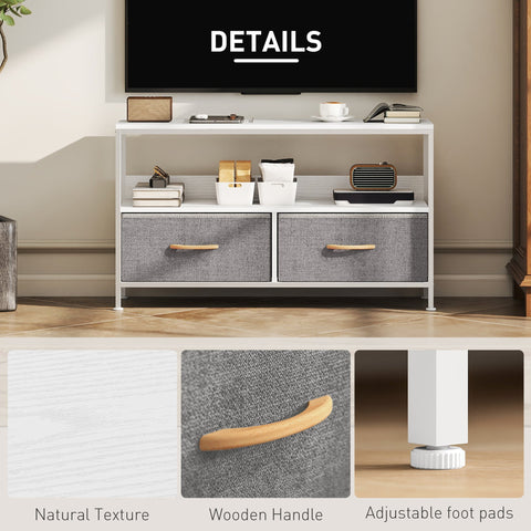 White homcom tv stand cabinet with dual colours gray fabric drawers wooden handles adjustable foot pads for living room