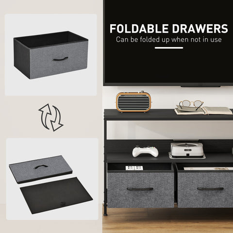 Gray fabric foldable drawers with black handles and lid for living room in homcom tv stand cabinet with dual colours