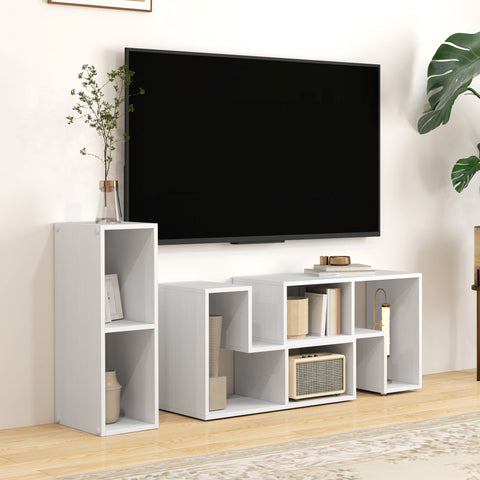 HOMCOM TV Stand for TVs up to 75 Inches, Free Combination TV Unit with Storage Shelves, Extendable Entertainment Centre for Living Room, White Wood Grain