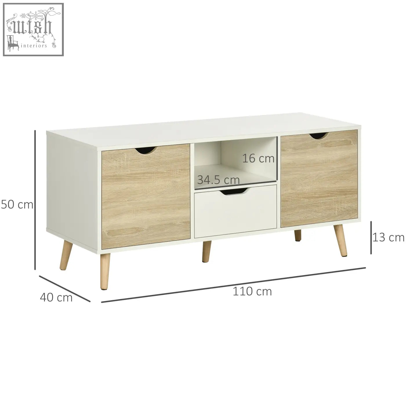 Modern homcom tv unit with natural wood grain and white finish featuring wooden legs for living room storage
