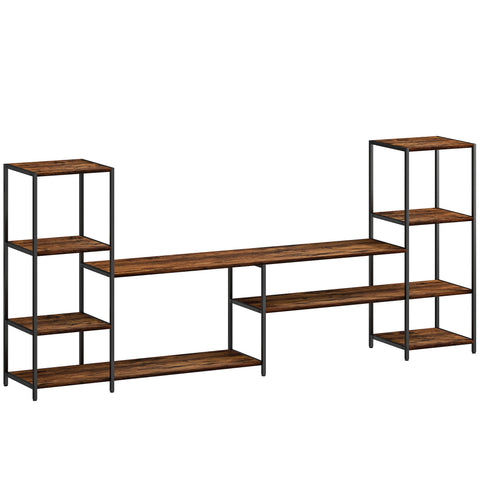 Homcom industrial tv unit with dark brown wood shelves and steel frame ensures robust support on uneven floors