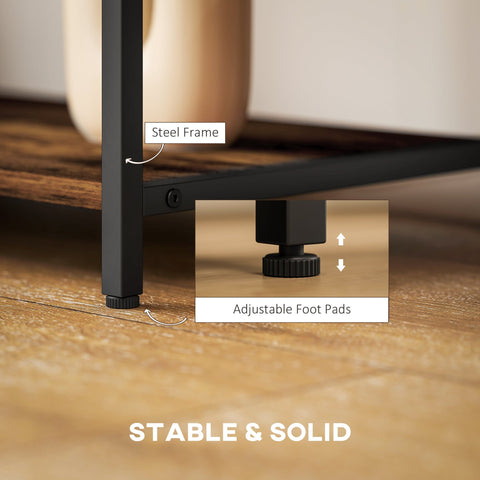 Black steel frame with adjustable foot pads ensures robust support for homcom tv unit on uneven floors