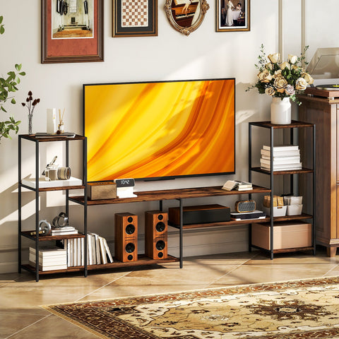 Dark wood and black metal homcom tv unit with steel frame ensures robust support for tvs up to 60 inches on uneven floors