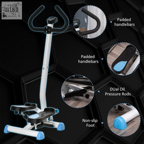 Homcom twister blue stepping machine with adjustable resistance lcd monitor padded handlebars and non slip feet