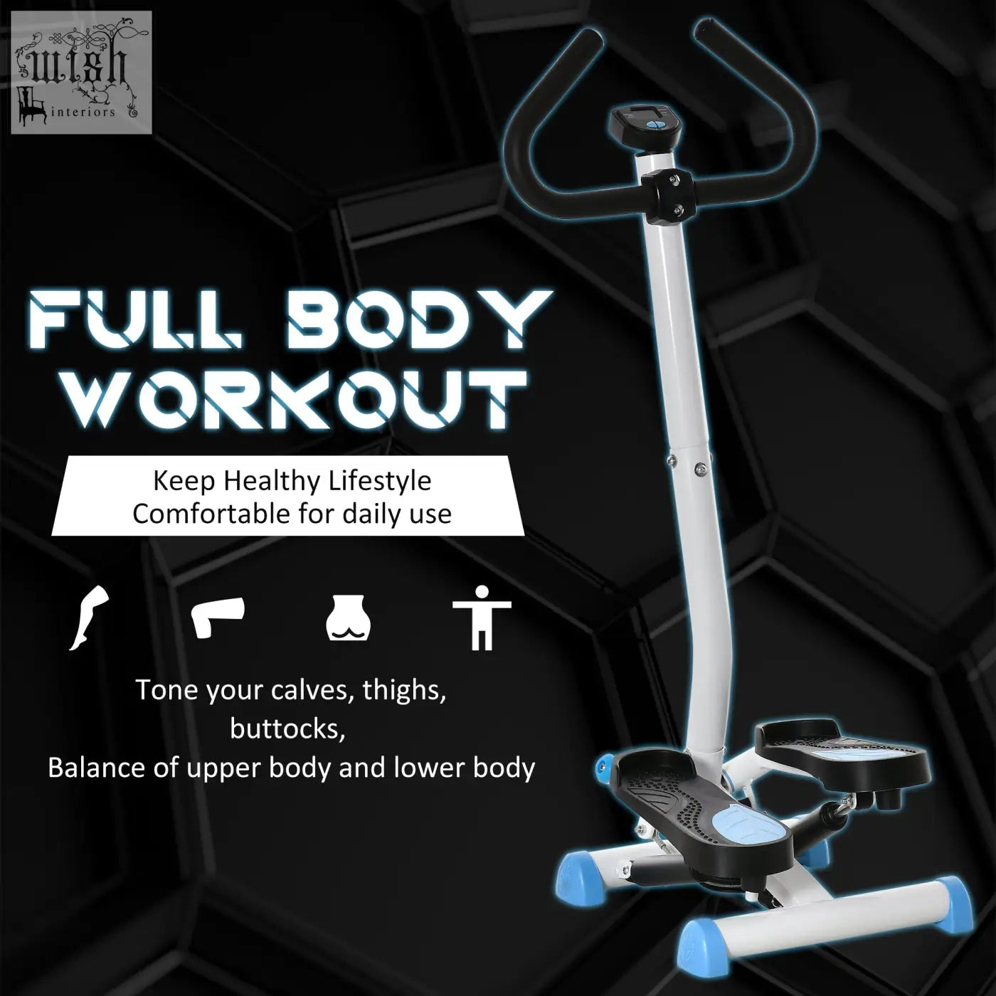 Homcom twister stepper blue and white stepping machine with black foot pedals lcd monitor for lower body workout