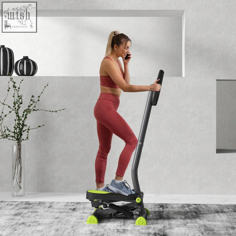 Homcom twister stepper in black and neon green with adjustable handlebars and lcd monitor tracks lower body step count
