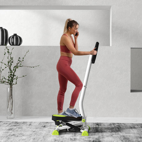Homcom twister stepper compact white and neon green with black hand grips lcd screen and adjustable resistance for calories burnt