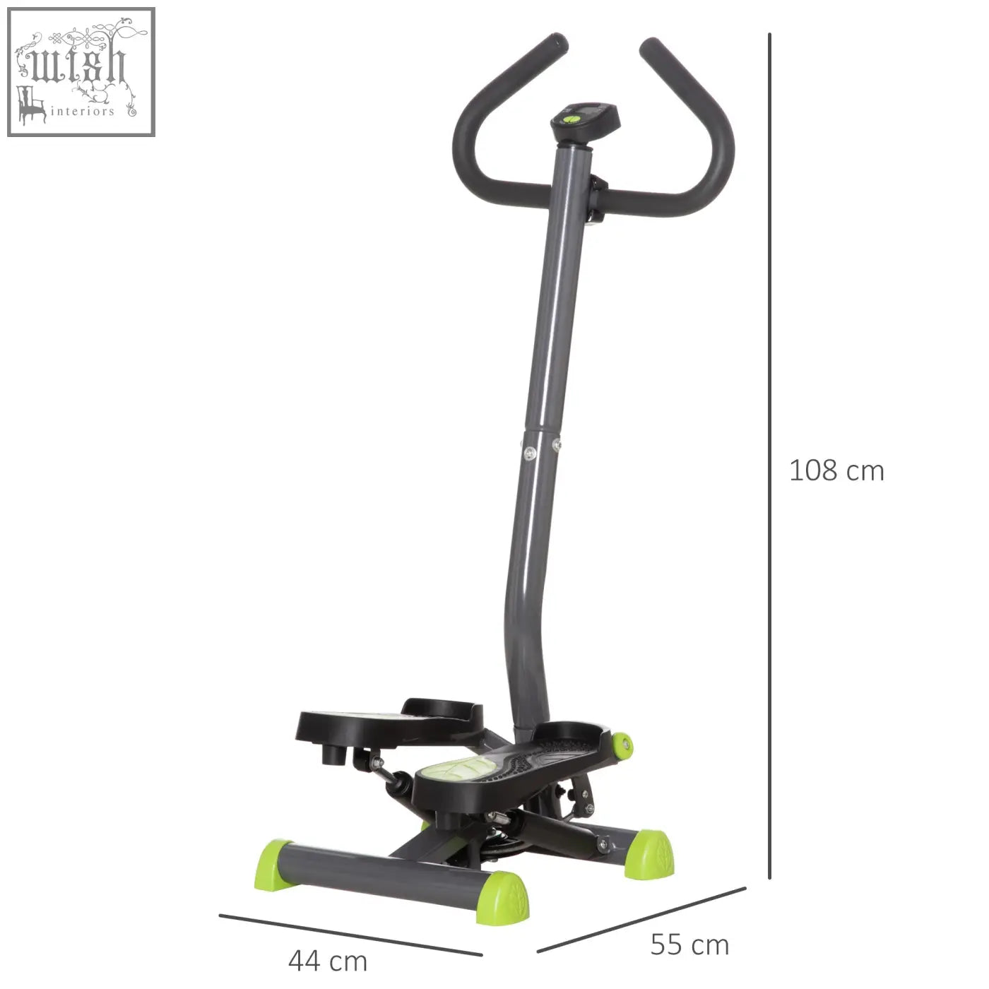 Gray and lime green homcom twister stepper with adjustable handlebars lcd monitor and step count for lower body workout