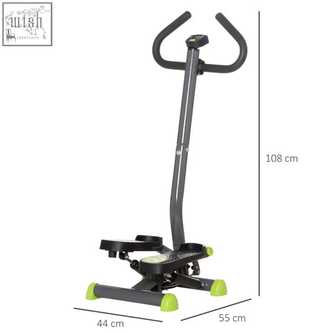 Gray and lime green homcom twister stepper with adjustable handlebars lcd monitor and step count for lower body workout