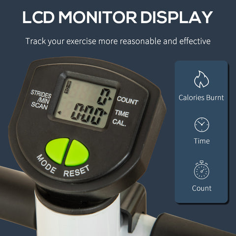 Black lcd screen on the white homcom twister stepper displays time calories burnt and count with green mode buttons