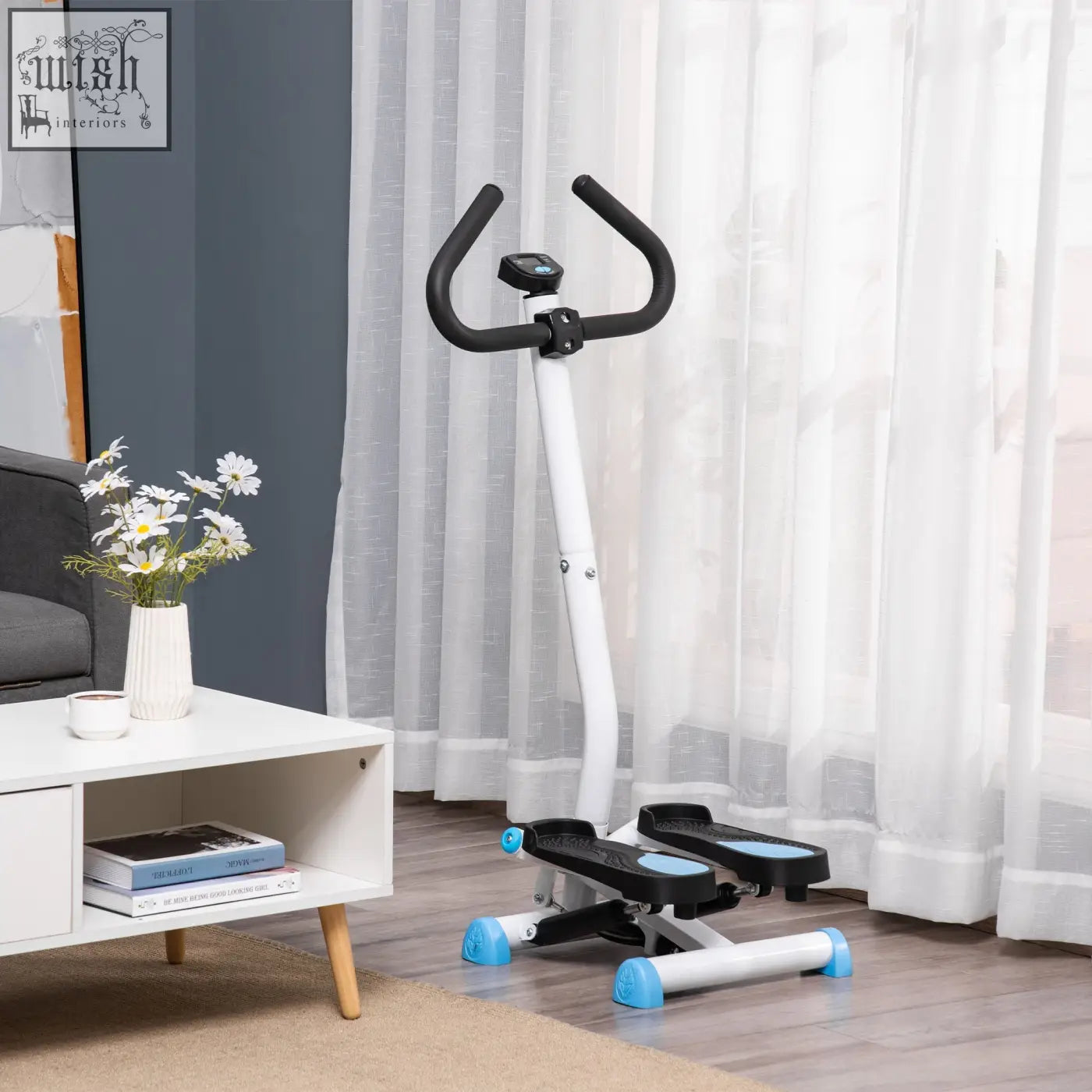 Homcom twister stepping machine in blue with black pedals handlebars and lcd monitor for lower body workout