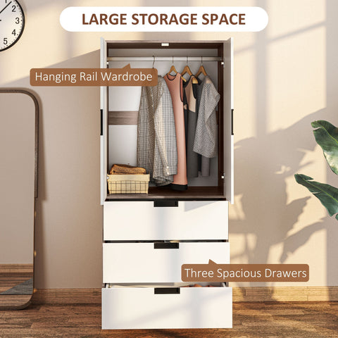 HOMCOM Two Door, Two Drawer Wardrobe - White/Brown