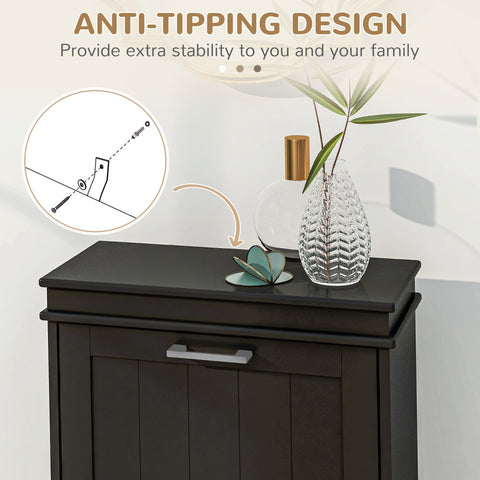 Black wooden shoe cabinet with two flip drawers silver handle and anti tipping design for stability by homcom
