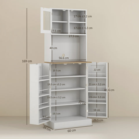 White two-part kitchen storage cabinet with mirrored door wooden shelf perfect for kitchen storage 22d x 35h