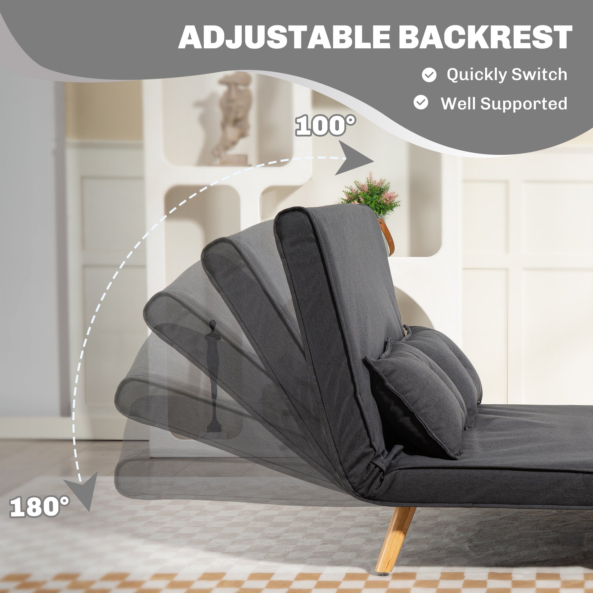 Charcoal grey homcom two-seater linen-look sofa bed with click-clack mechanism and high-density foam cushions