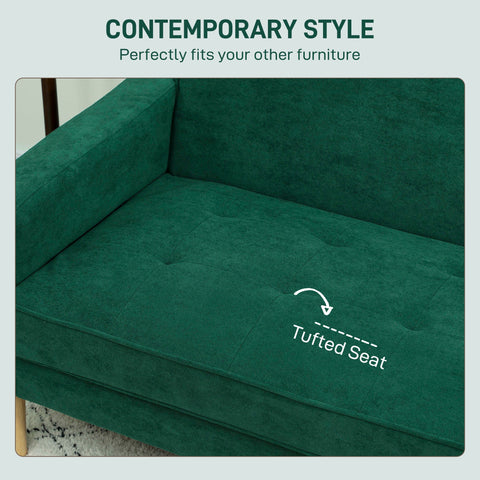 Deep green two-seater sofa with velvet-feel upholstery and wooden legs in a contemporary design by homcom