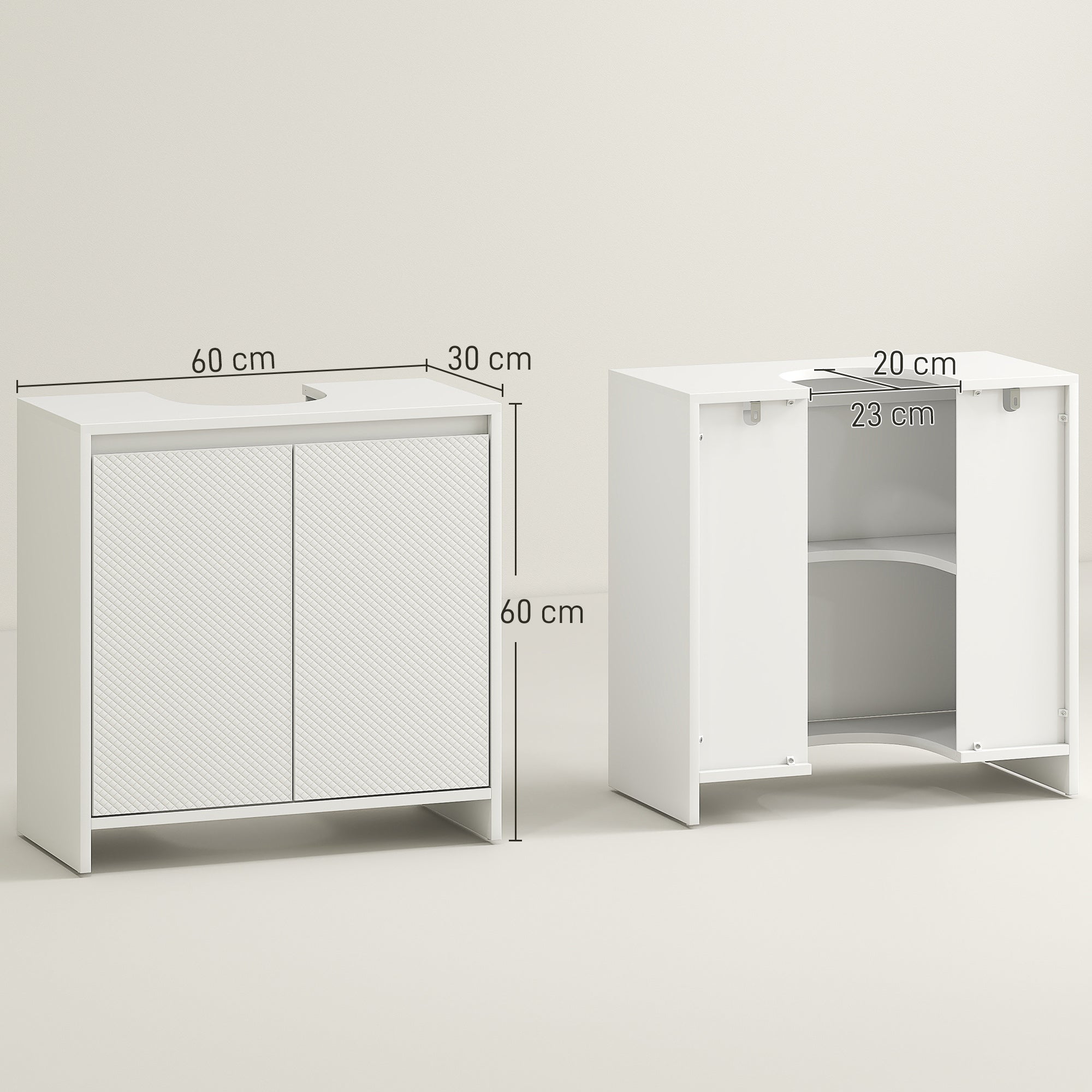 White freestanding bathroom cabinet with textured doors and integrated sink ideal as sink bathroom cabinet