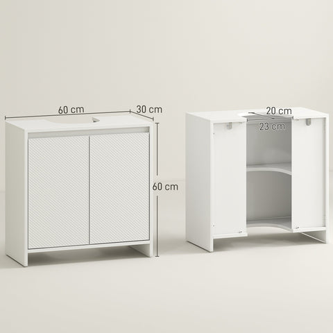White freestanding bathroom cabinet with textured doors and integrated sink ideal as sink bathroom cabinet