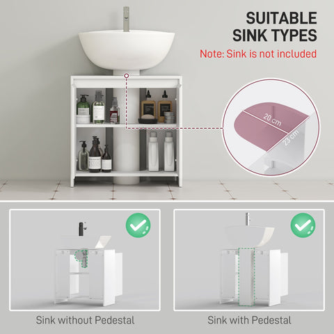 White homcom sink bathroom cabinet with 2 doors and shelves fits pedestal and non-pedestal sinks