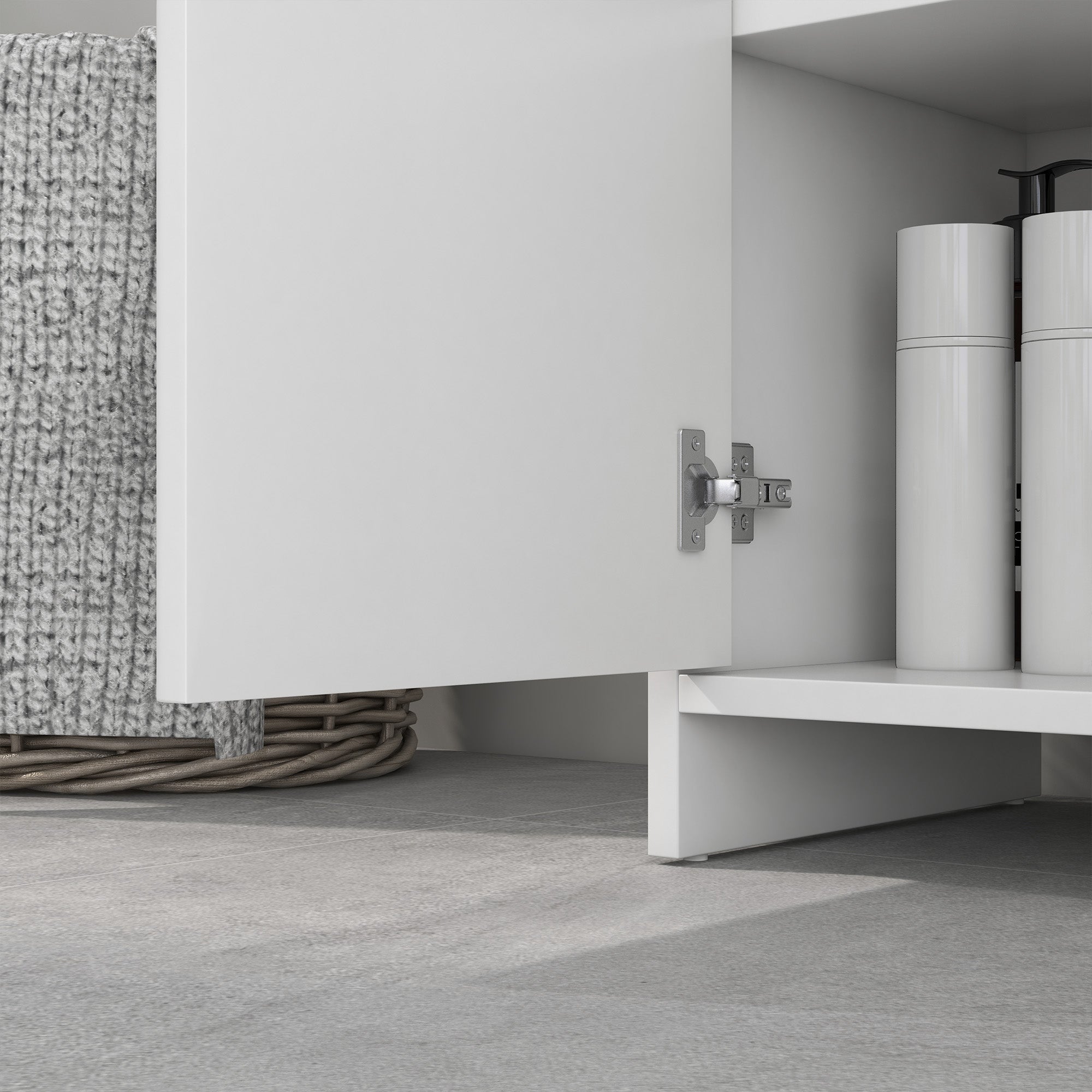 White homcom sink bathroom cabinet with modern doors silver hardware freestanding under sink storage unit