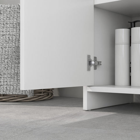 White homcom sink bathroom cabinet with modern doors silver hardware freestanding under sink storage unit