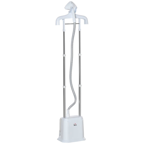 White and silver homcom upright garment steamer with hanger top stable steam and large water tank for wrinkle removal