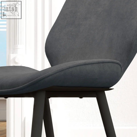 Modern gray upholstered dining chairs with sleek powder coated steel legs for living room and dining room use