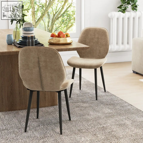 Beige HOMCOM velvet dining chairs with sleek powder coated steel legs perfect for dining room or living room seating